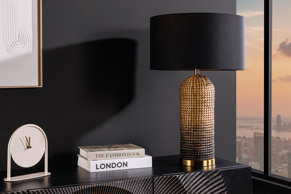 Table lamp ZEA 60cm gradient seagrass natural brown gold w/ lampshade rough linen black