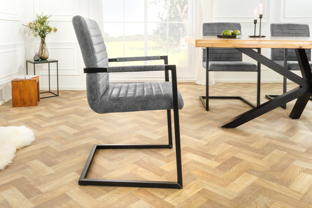 Cantilever chair LOFT with armrests microfibre vintage grey with black iron legs