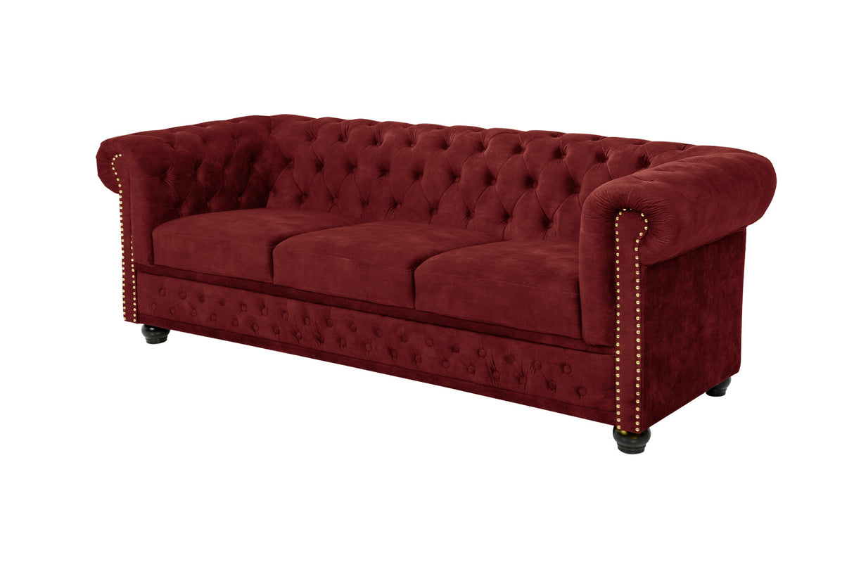 Sofa CHESTERFIELD 205cm 3-Sitzer Samt Rot