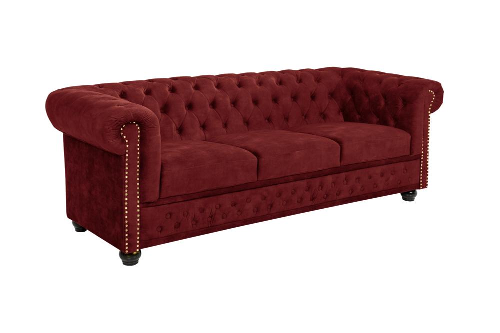 Sofa CHESTERFIELD 205cm 3-Sitzer Samt Rot