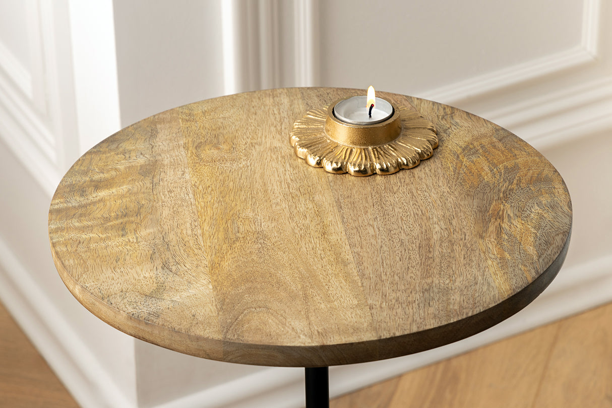 Side table TRAYFUL 55cm marble base and mango wood plate