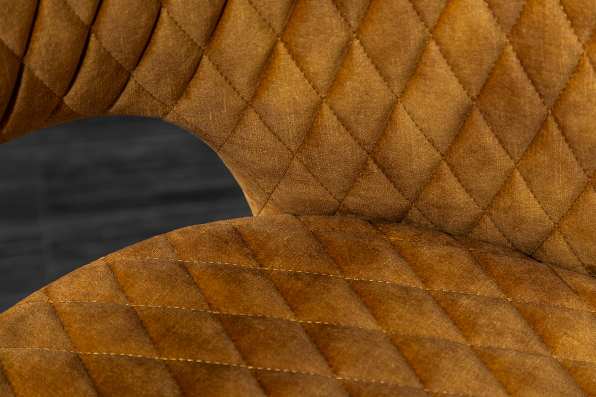 Chair PARIS w/ armrests velvet with decorative quilting mustard yellow