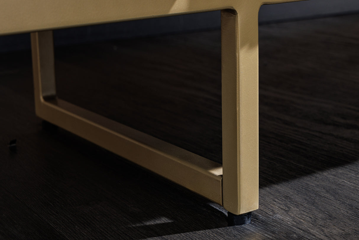 Coffee table GATSBY 110cm retro style mango wood gold marble top black