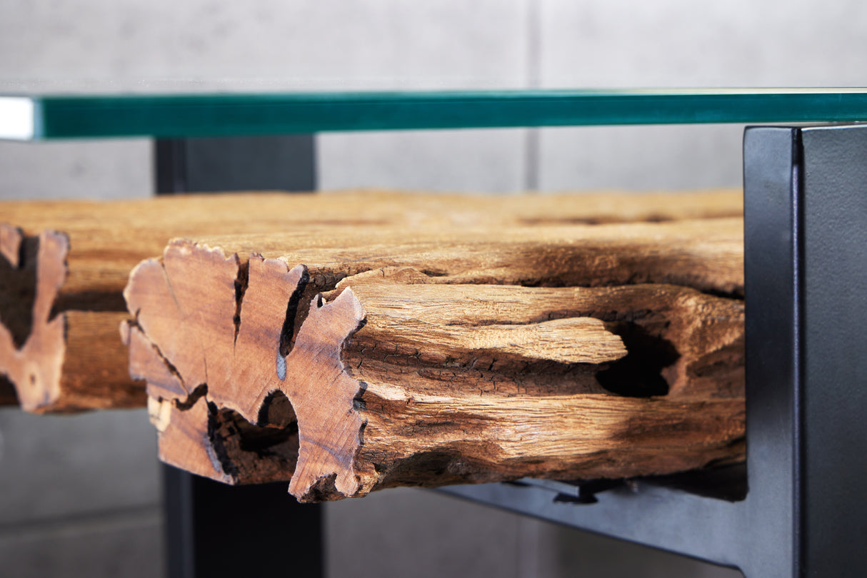 Console BARRACUDA 150cm recycled teak wood with tempered glass plate