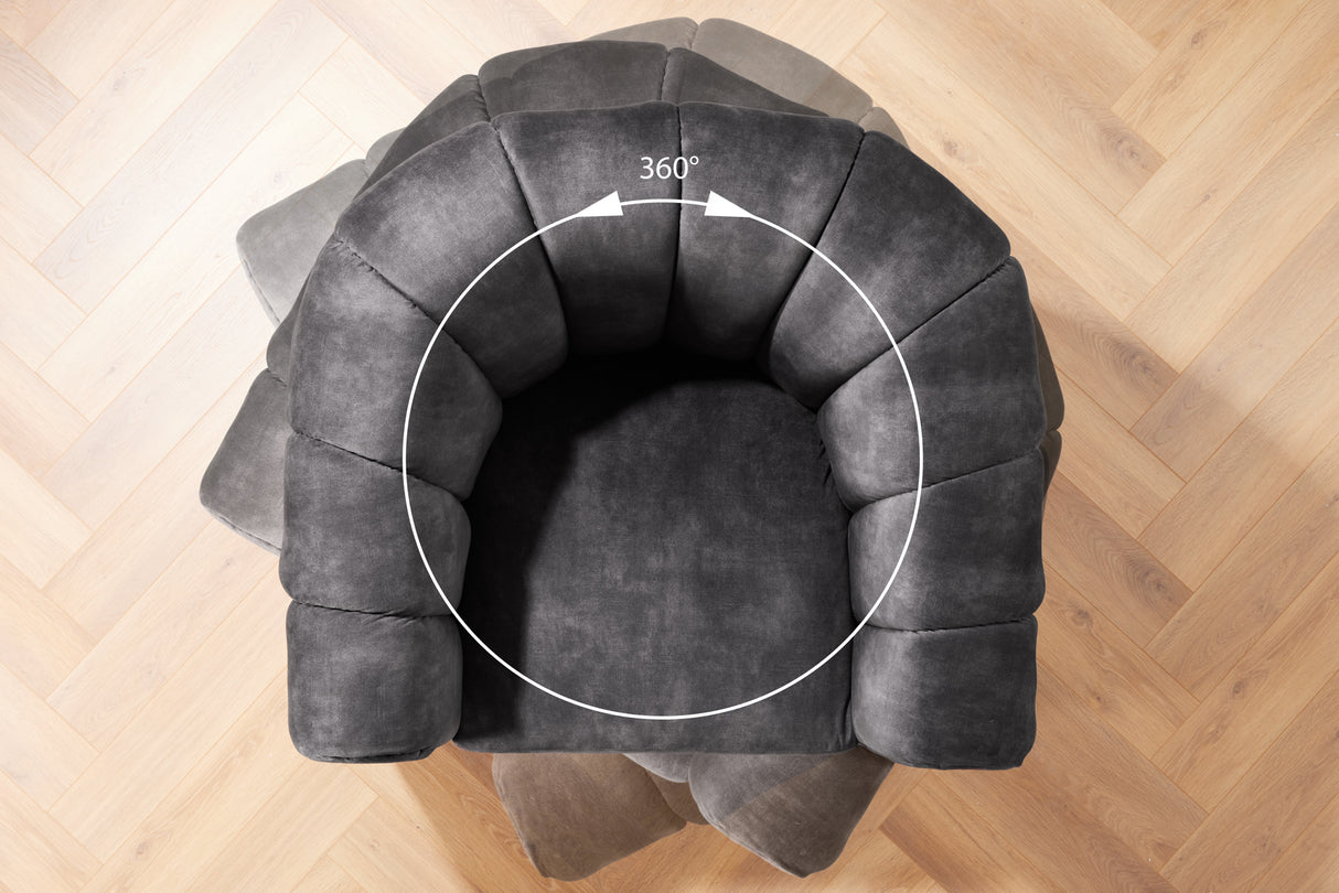 Armchair BABYLON 360° rotatable velvet dark grey
