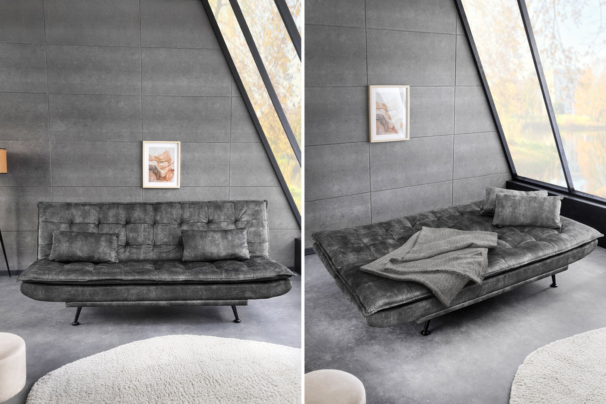 Sofa bed JAZZ 195cm 3-seater velvet grey