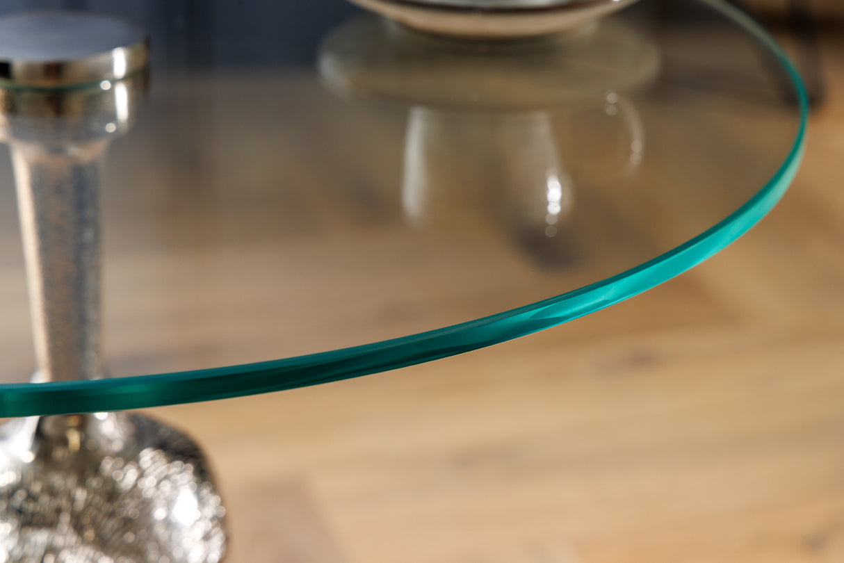 Beistelltisch KONG 50cm silber mit 45cm Glasplatte