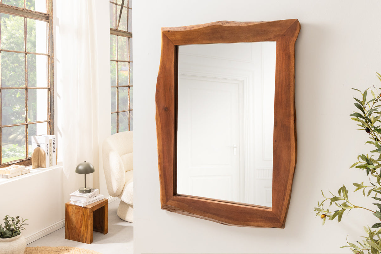Wall mirror MAMMUT 100cm natural edge brown acacia wood