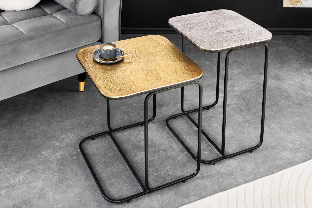 Beistelltisch ABSTRACT 2er Set 40cm gold silber schwarz Metallgestell