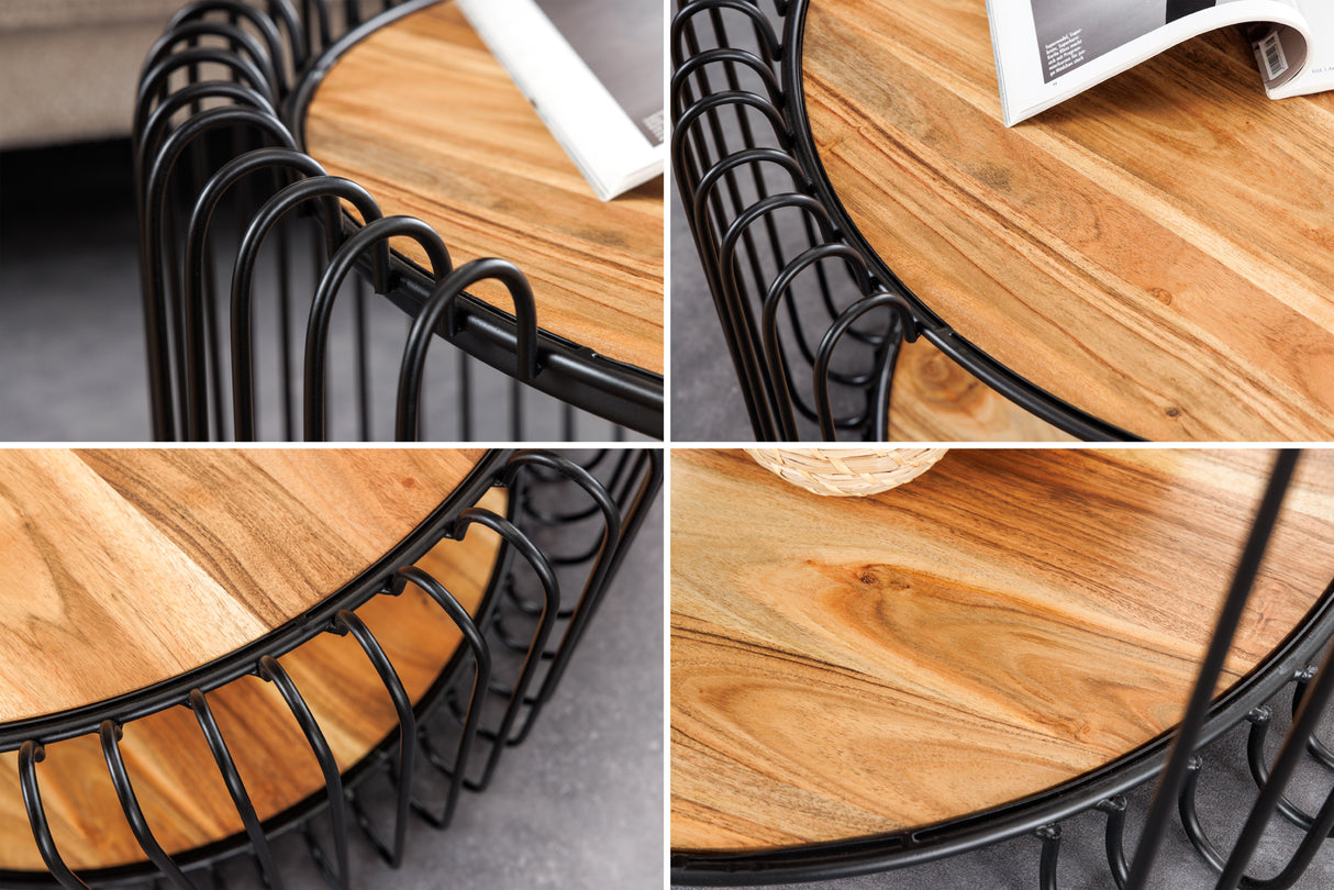 Couchtisch TRUE ELEMENTS 70cm Gestell schwarz Akazienholz natur