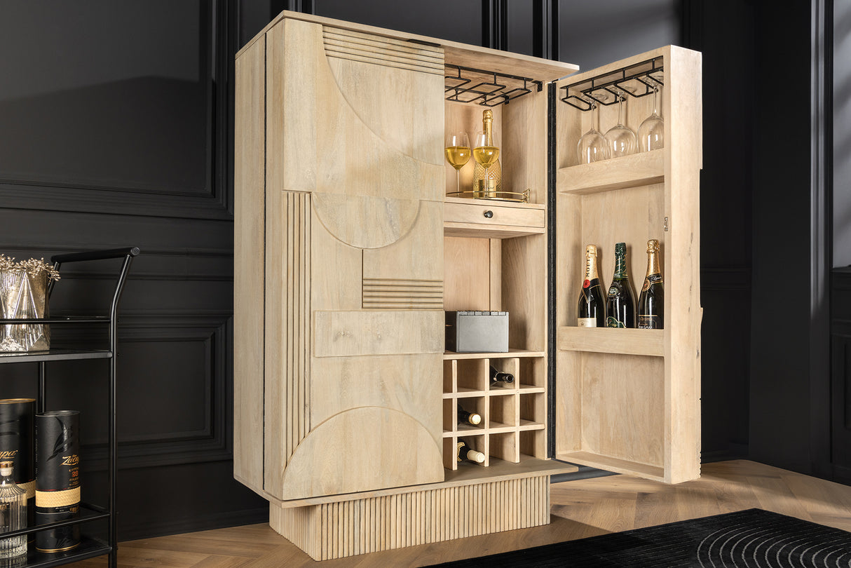 Bar cabinet ART DECO 140cm 3D mango wood whitewashed