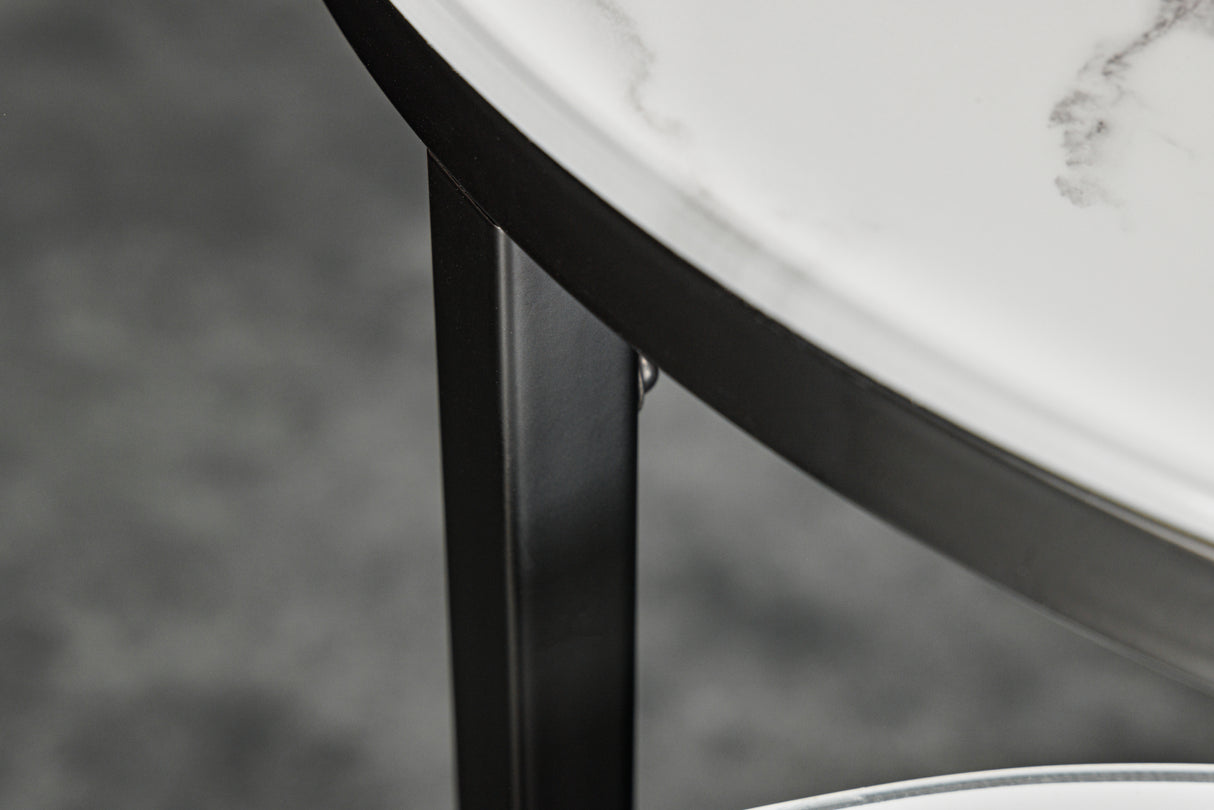 Side table ELEGANCE Ø 50-60cm round set of 2 marble look white black frame