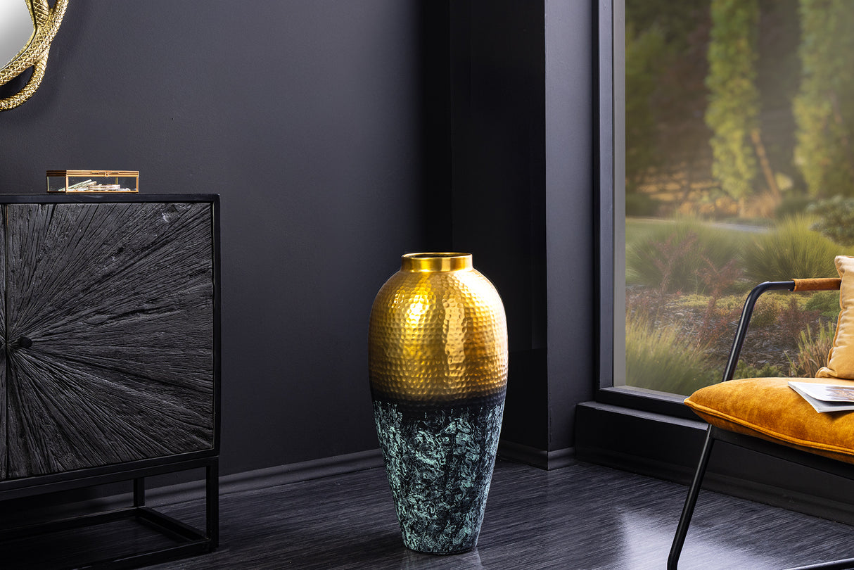 Vase ORIENT XL 75cm gold mit Patina im Hammerschlag-Design