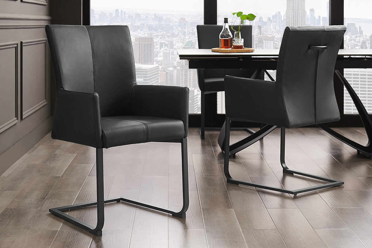 Freischwinger SAMSON mit Griff und Armlehnen Leder schwarz