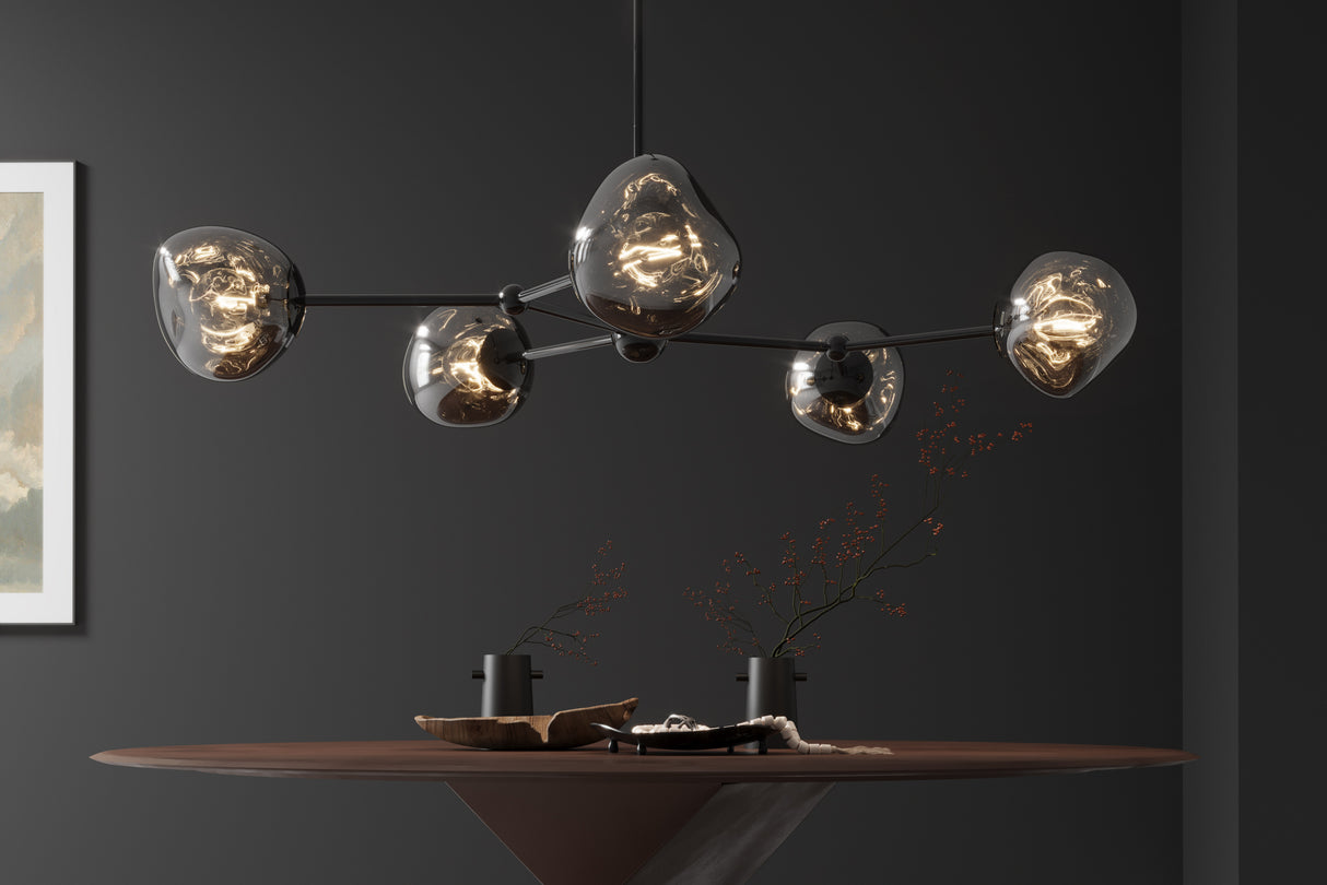 Pendelleuchte LIQUID DIAMOND 5 Glasschirme Rauchoptik