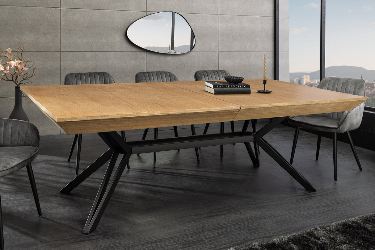 Dining table GIANT 200-320cm extendable natural oak wood look w/ black metal frame