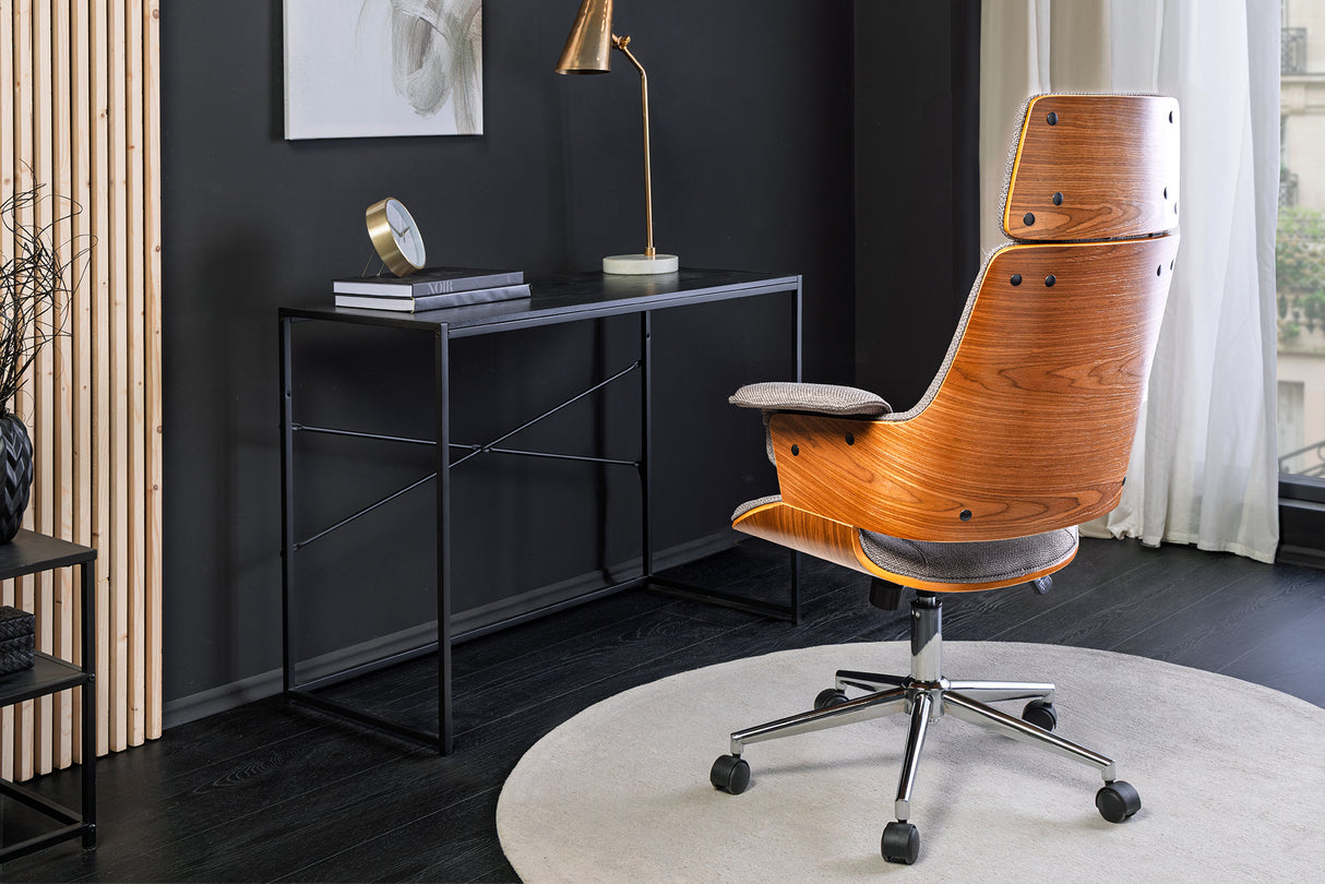 Bürostuhl MANHATTAN 44-54cm drehbar, strukturierter Stoff grau und Walnussholz