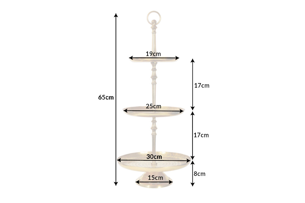 Etagere ORIENT 65cm 3 Tabletts mit Hammerschlageffekt gold