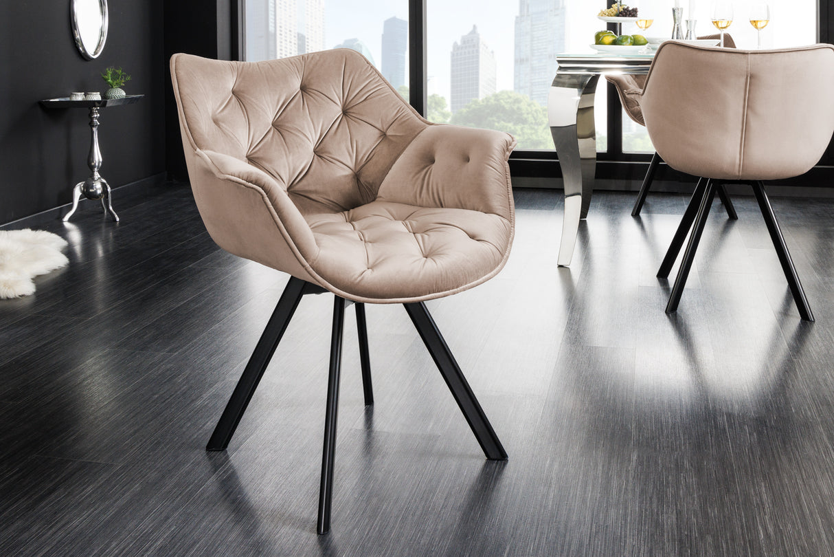 Swivel chair THE DUTCH COMFORT with armrests velvet champagne greige