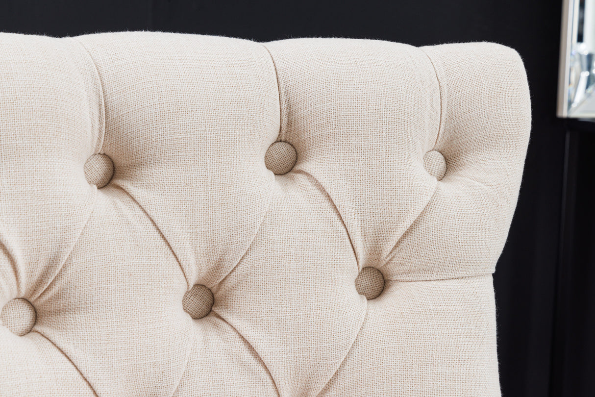 Barstuhl CASTLE 74cm Strukturstoff beige im Chesterfield Stil