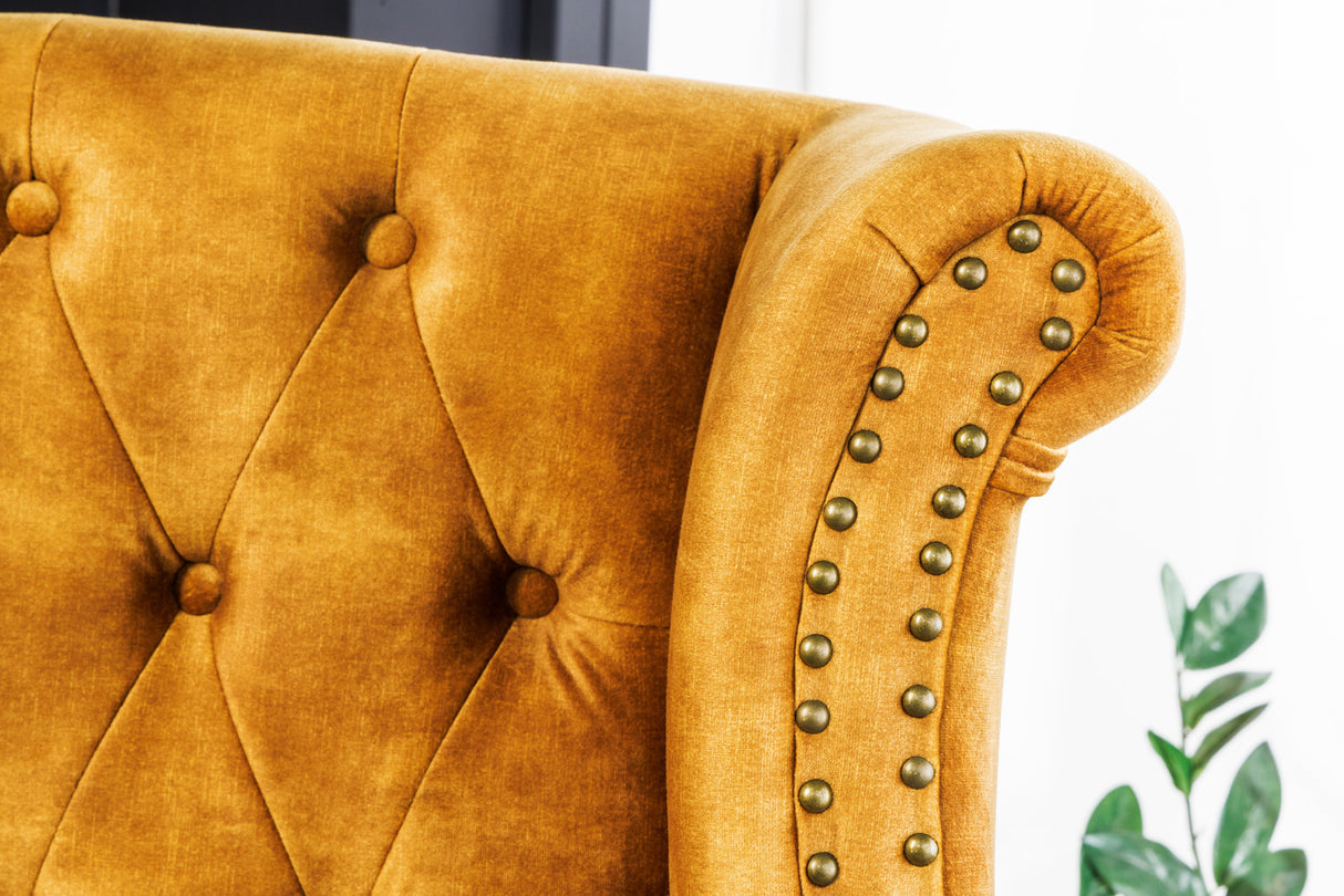 Ohrensessel CHESTERFIELD Antik-Look Samt senfgelb