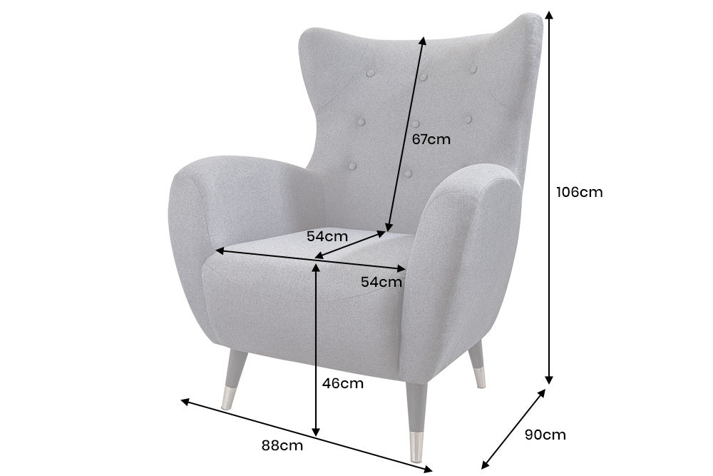 Wing chair DON anthracite w/ silver caps flat woven fabric