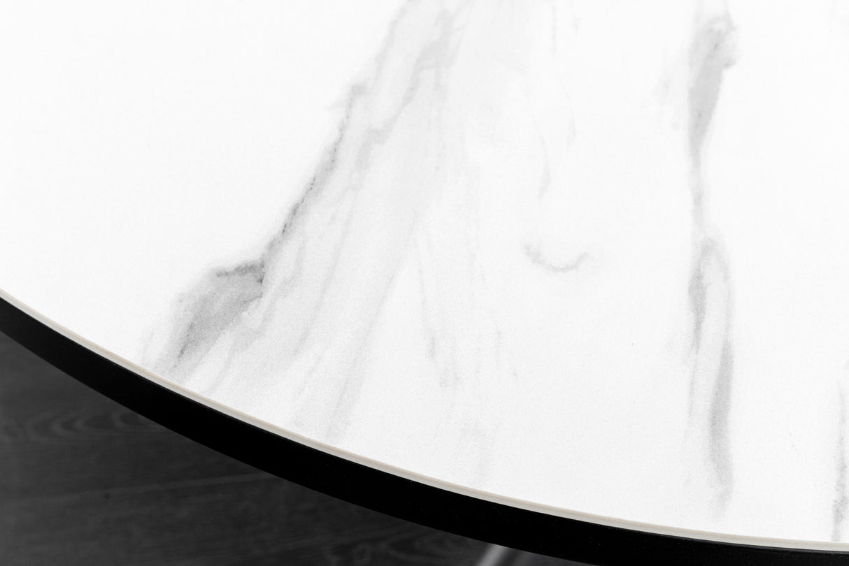 Dining table MIKADO 120-160cm round extendable marble look white ceramic tempered glass
