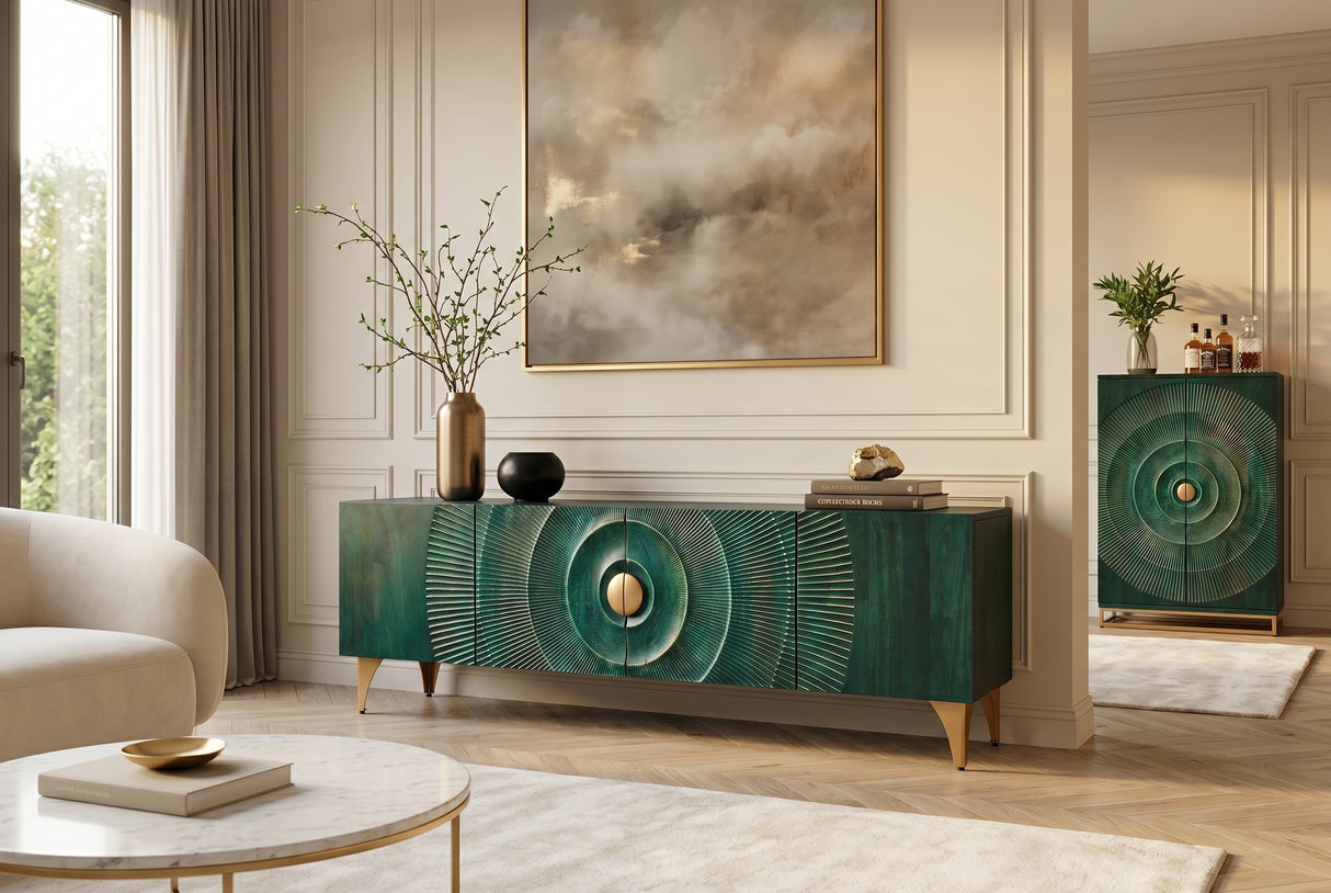TV-Board GOLDEN SUNSET 180cm 3D Mangoholz türkis