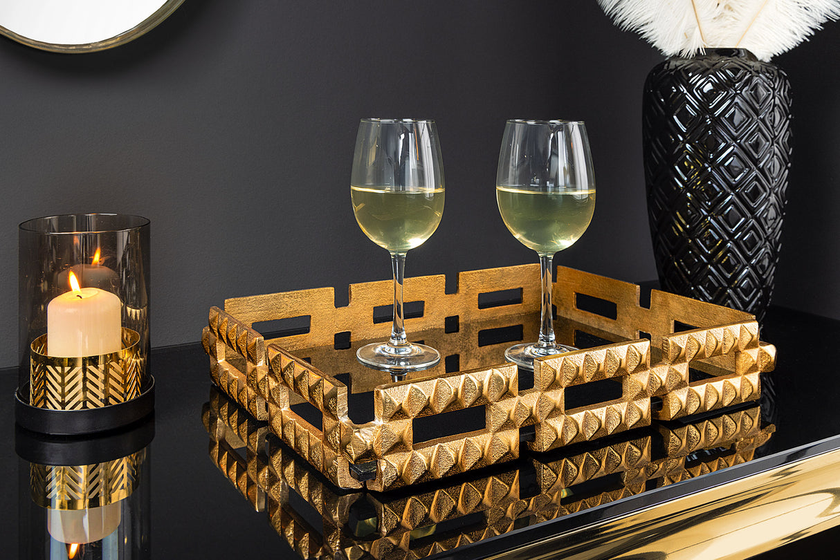Tray VARIATION 40cm glas black aluminium gold