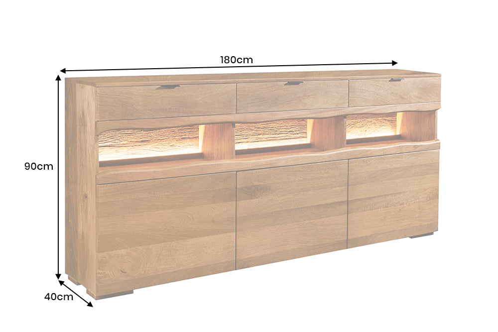 Sideboard GRAND MANGO 180cm mango wood brown w/ remote-controlled LED light
