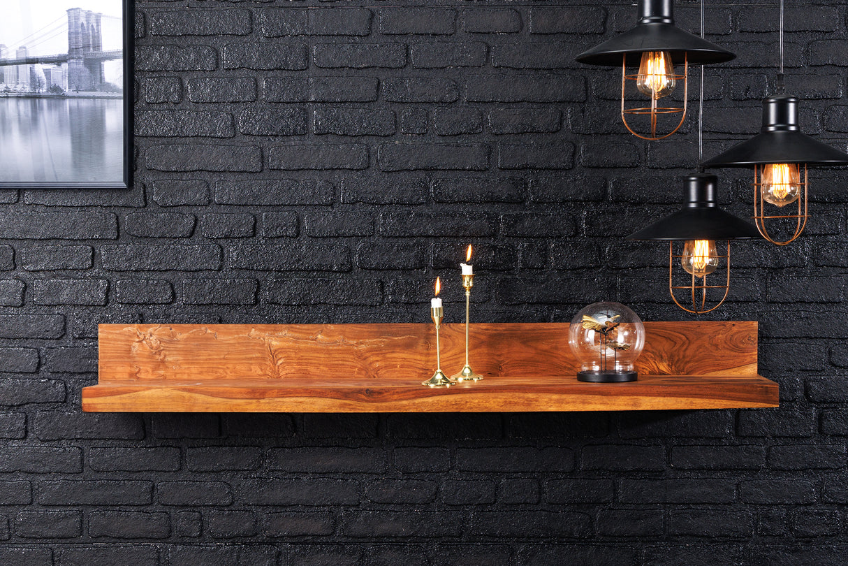 Wall shelf MAKASSAR 80cm natural stone finish sheesham wood