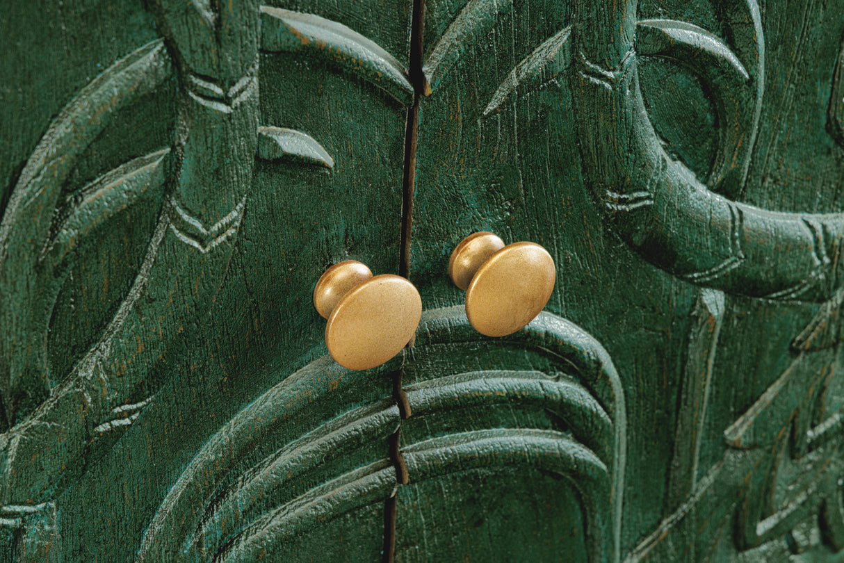 Sideboard PEACOCK 175cm 3D Mangoholz Antik-Look dunkelgrün gold handgefertigt