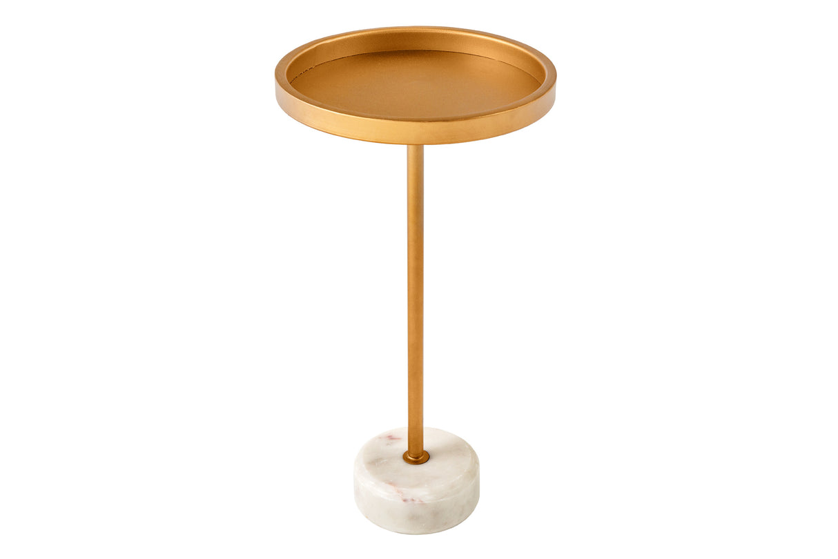 Beistelltisch TRAYFUL 60cm weißer Marmorsockel goldener Rahmen und Platte