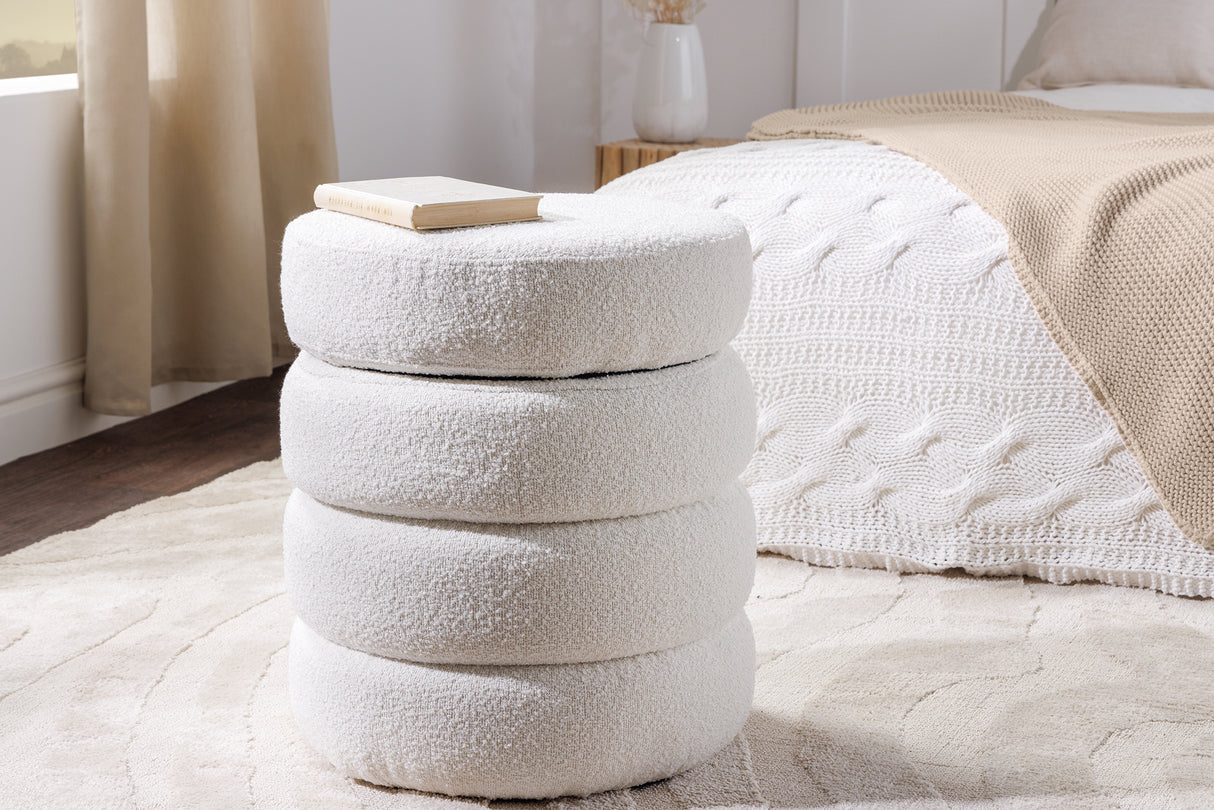 Stool VOQUE 50cm bouclé creamy white w/ storage space