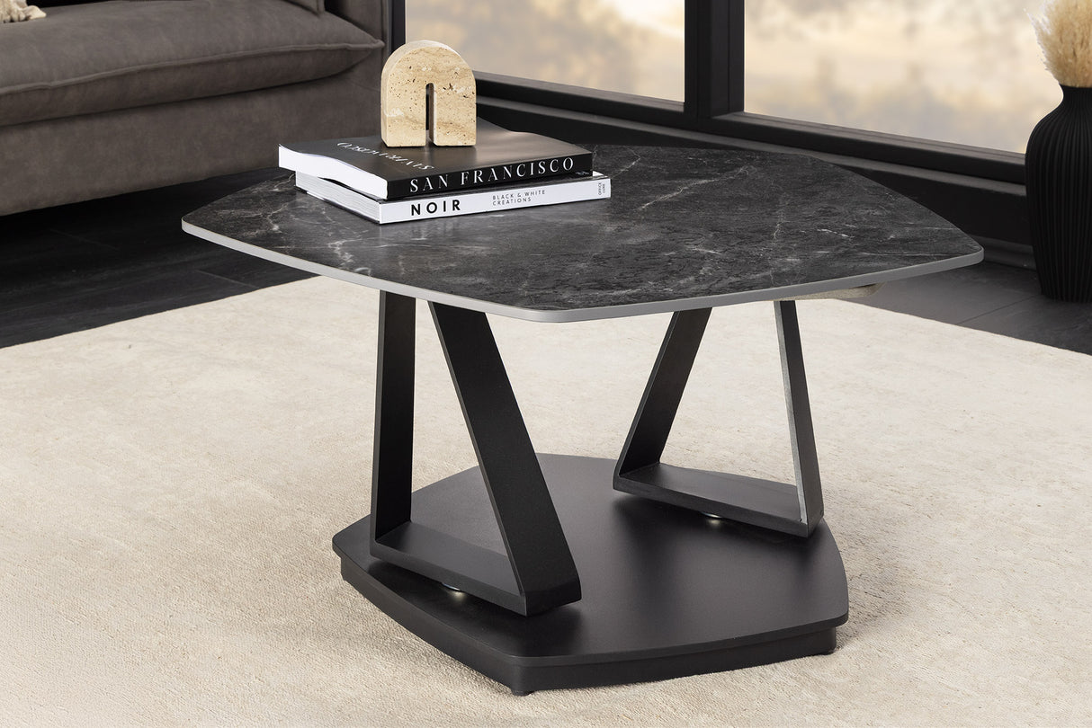 Coffee table MOVEMENT 80-130cm rotatable ceramic top grey and anthracite marble look