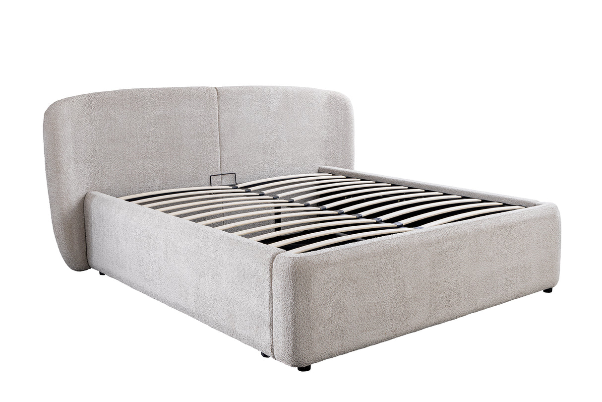Bed ART DECO 180x200cm bouclé greige w/ storage space