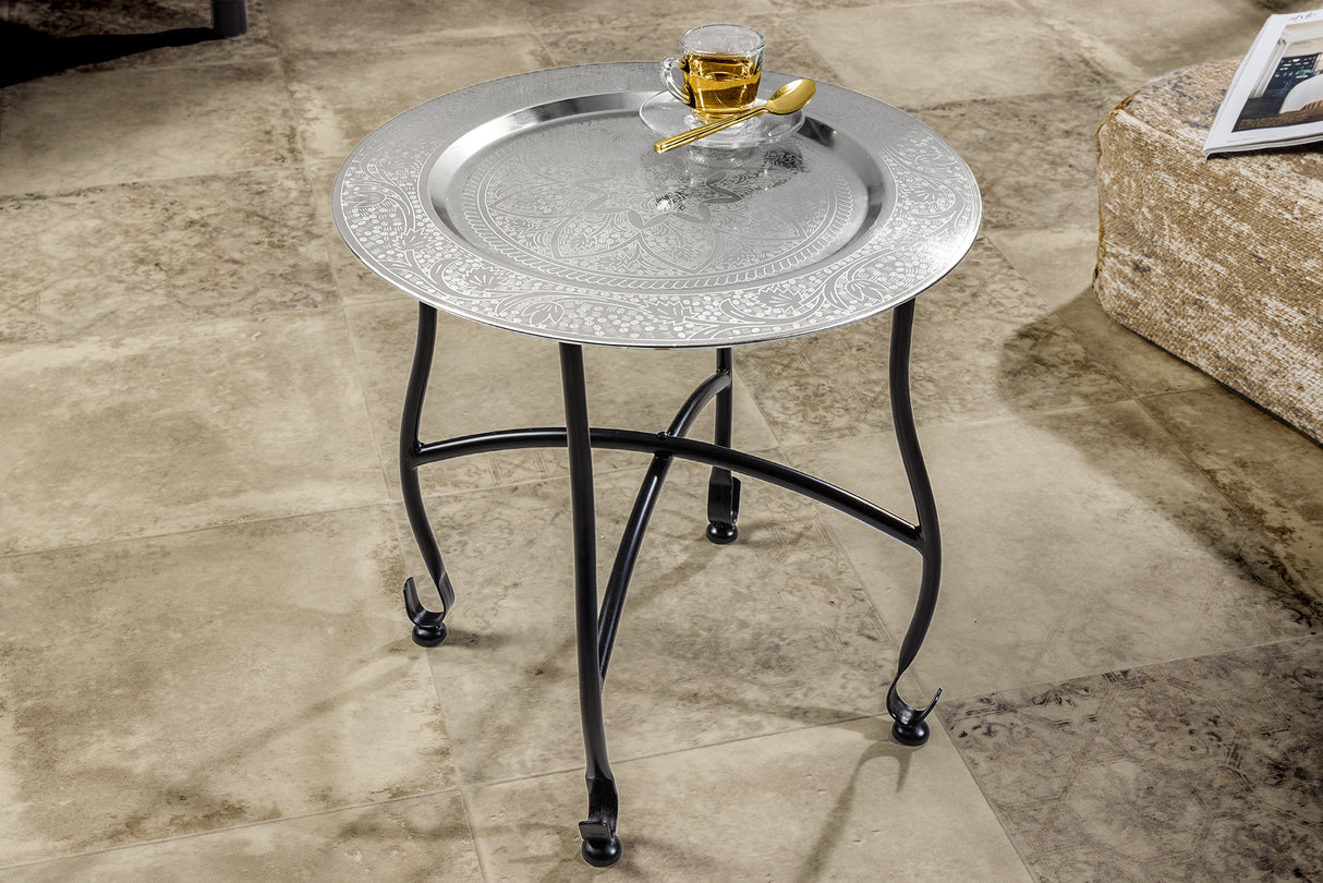 Beistelltisch MARRAKESH 40cm silber Hammerschlag Design abnehmbares Tablett