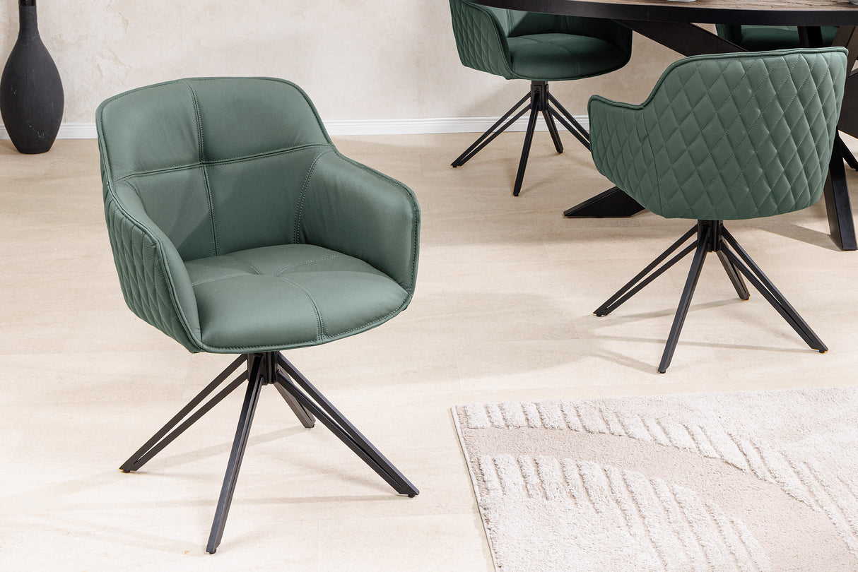 Drehstuhl EUPHORIA drehbar 180° mit Armlehnen Leder grün