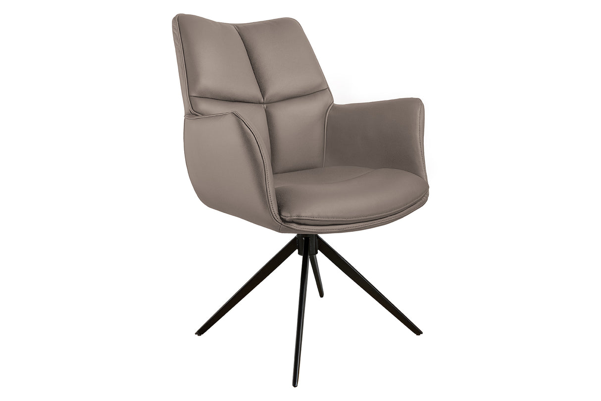 Drehstuhl PAPILLON 360° drehbar m/ Armlehnen Gestell schwarz Leder braun