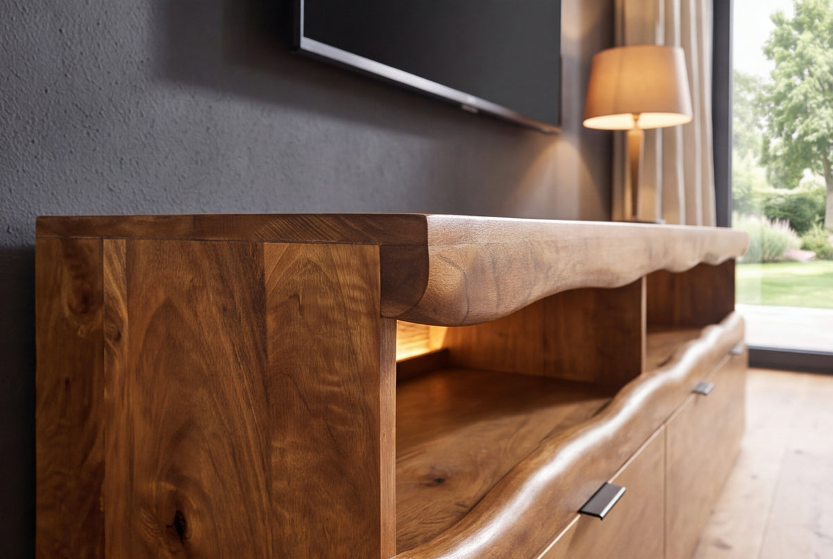 TV-Board GRAND MANGO 180cm mango wood brown w/ remote-controlled LED light