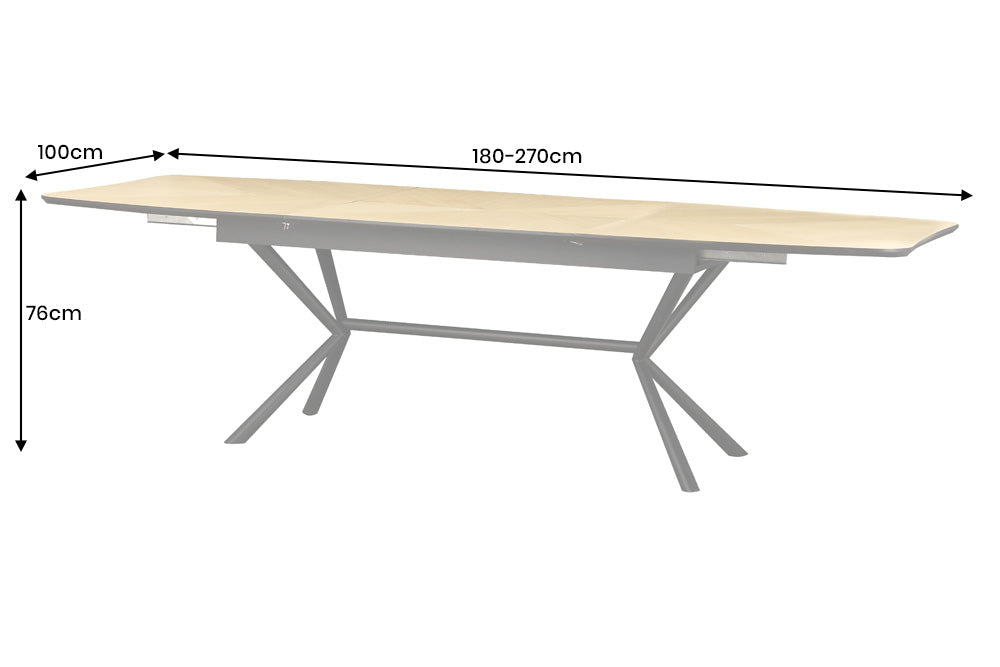 Dining table GRANDEZZA 180-270cm extendable natural oak wood look w/ black metal frame