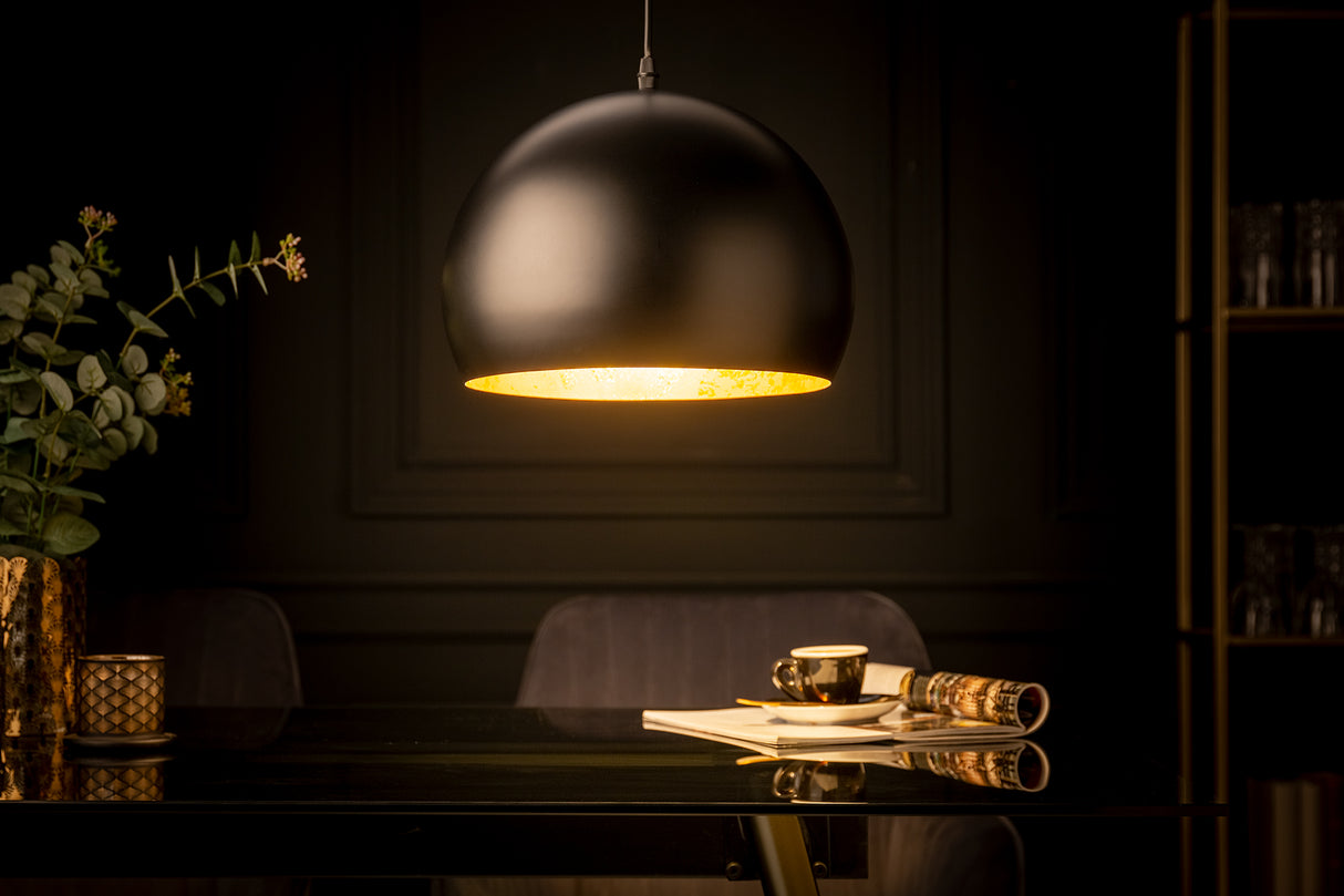 Pendant lamp GLOW black with leaf gold look inside