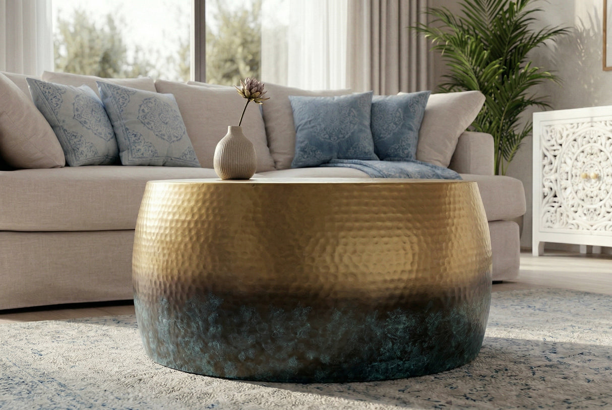 Couchtisch ORIENT III 60cm gold Hammerschlageffekt mit Patina