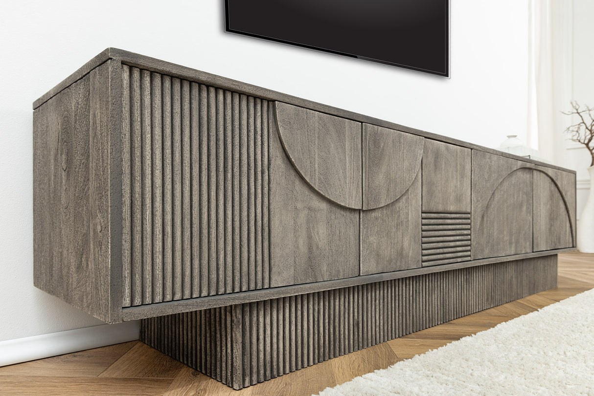 TV-Board ART DECO 200cm 3D Mangoholz Rauchgrau Optik