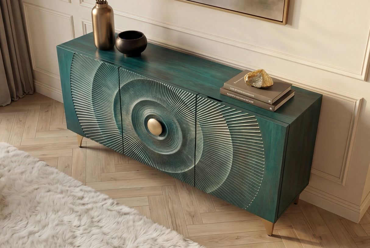 Sideboard GOLDEN SUNSET 140cm 3D mango wood turquoise