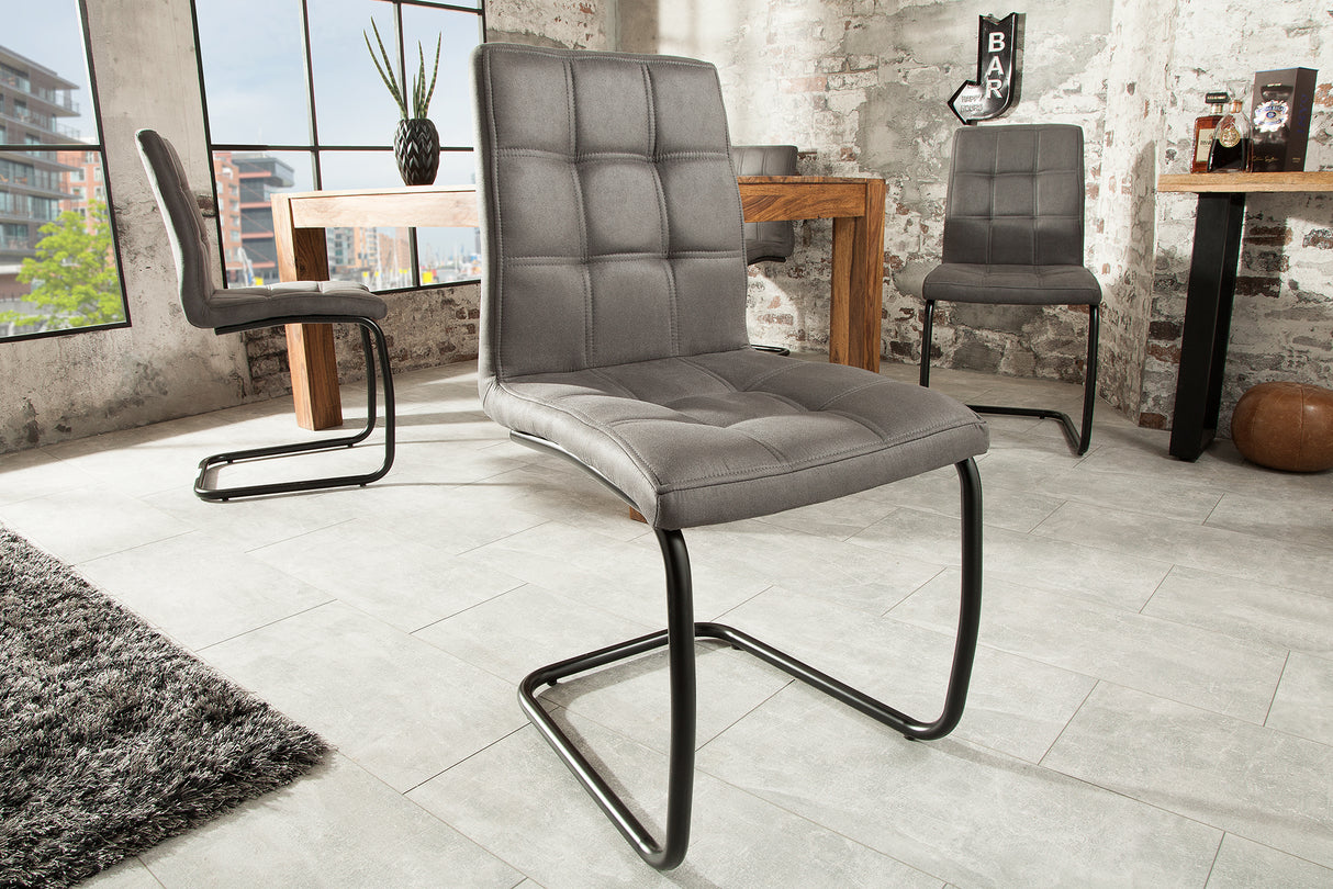 Cantilever chair MODENA microfibre grey with black iron legs