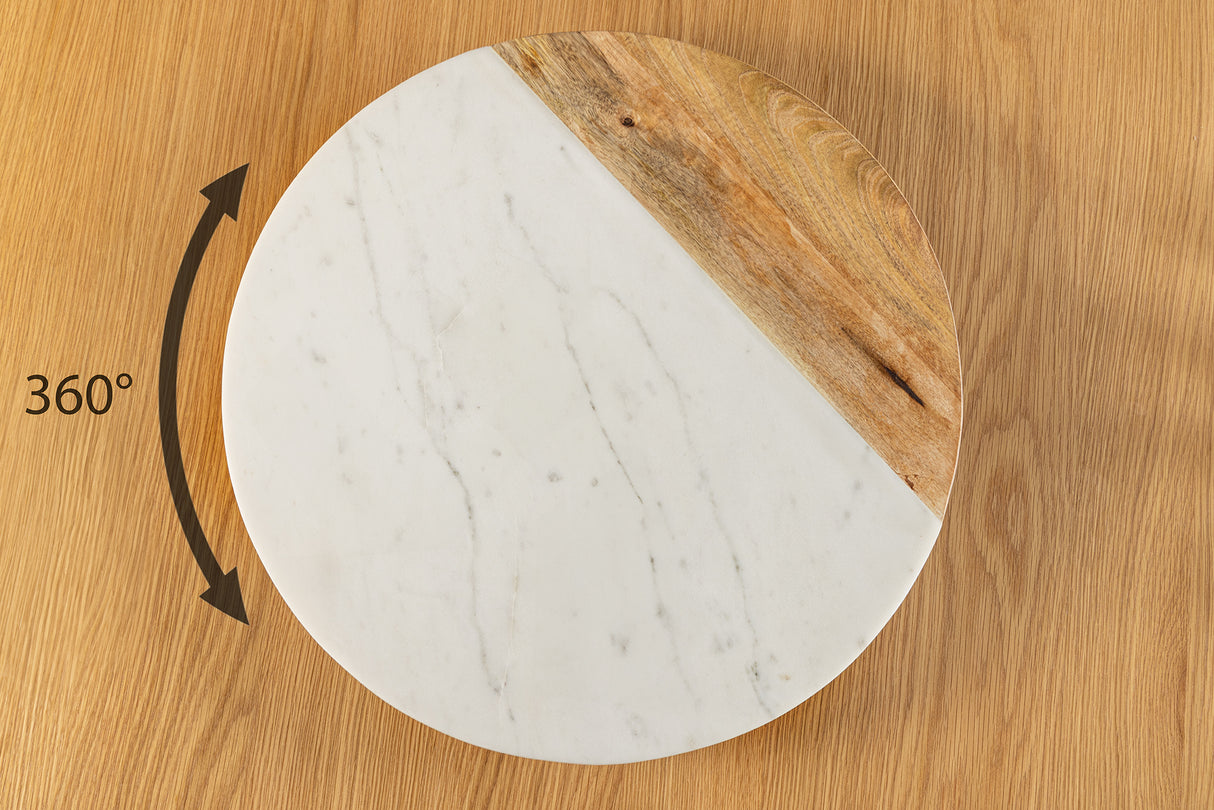 Drehteller SERVANT 50cm weißer Marmor Mangoholz
