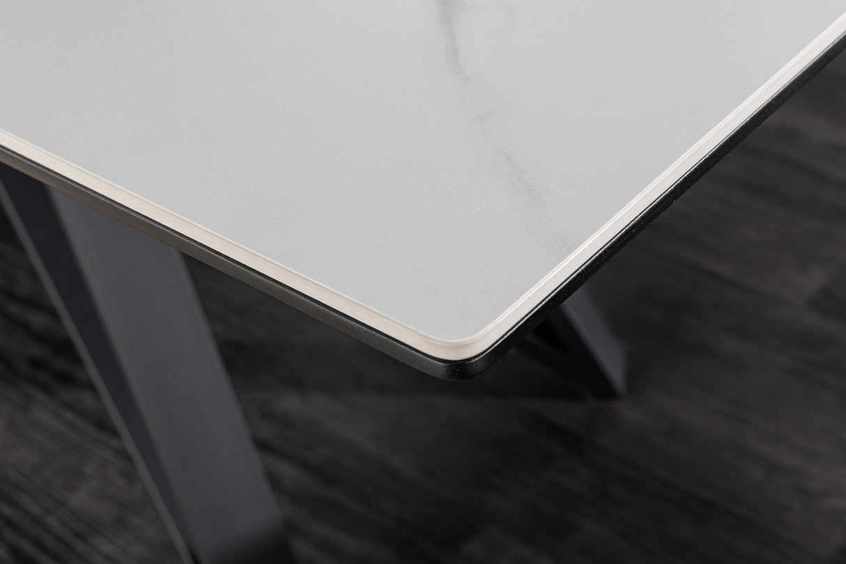 Esstisch ATLAS 160-200cm ausziehbar Marmoroptik weiß Keramik Hartglas