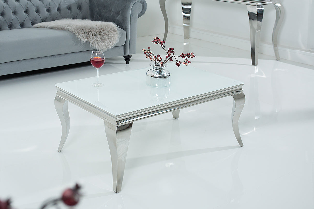 Coffee table MODERN BAROCK 100cm tempered opal glass white