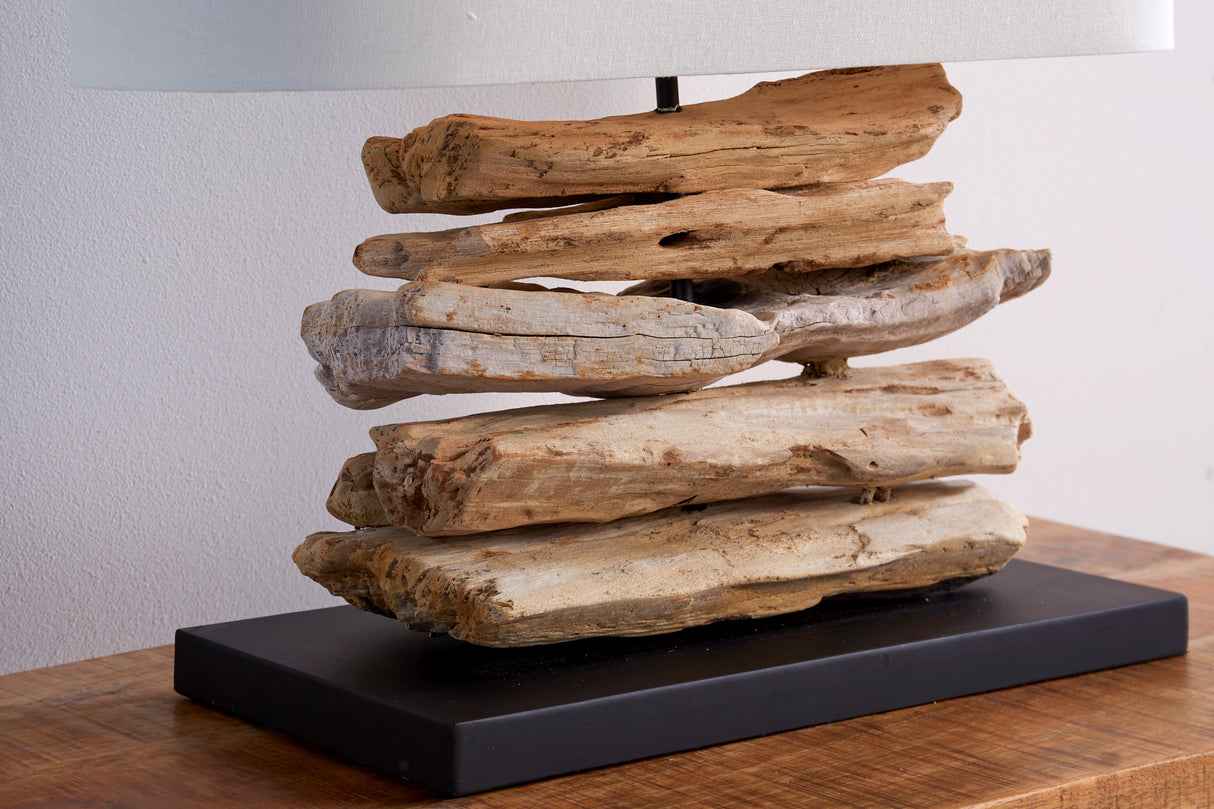 Table lamp RIVERINE driftwood and linen shade